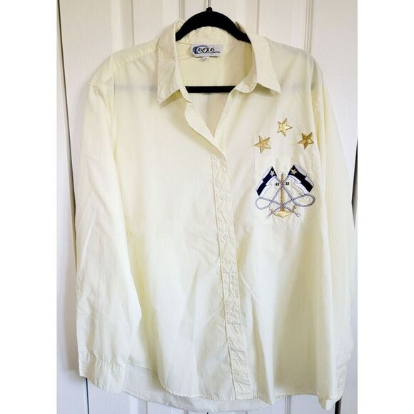 Las Olas XL Vintage Button Down‎ Shirt Embroidered Nautical Yellow Stripe L/S - Picture 1 of 10